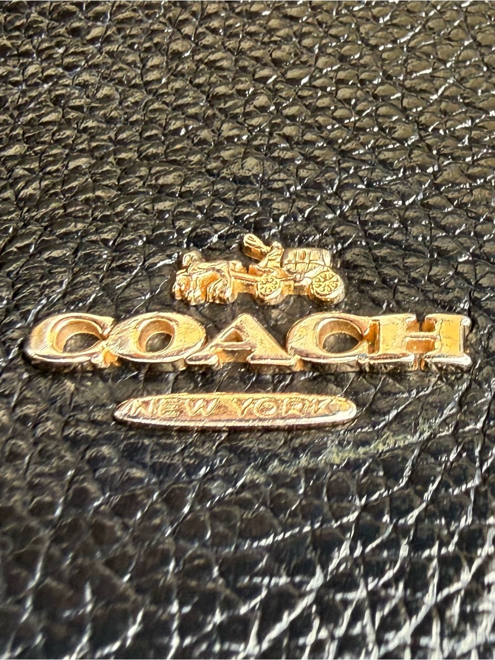 Coach Black Pebbled Leather Tote with Gold Chain Straps - Picture 5 of 16